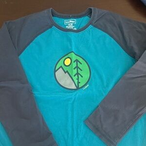 L.L. Bean Teal and Dark Gray Graphic Long Sleeve
